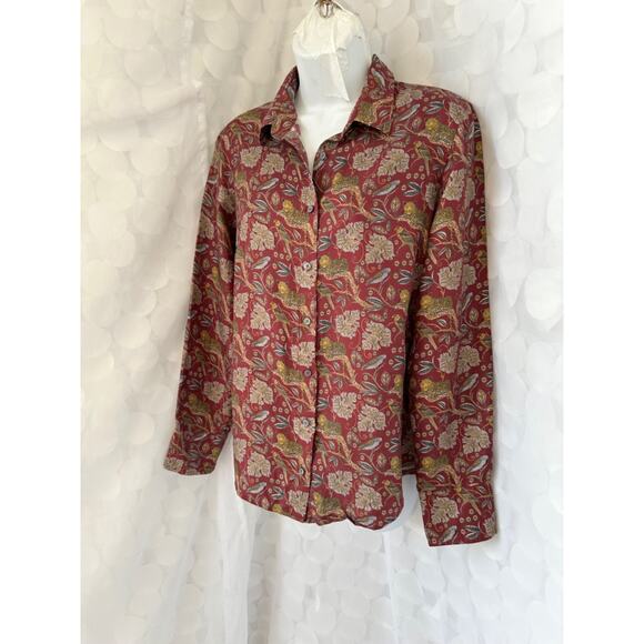 J. Crew Silk Button-Up Shirt in Botanical Cheetah Print Blouse Maroon Red Size 8 - Picture 4 of 12